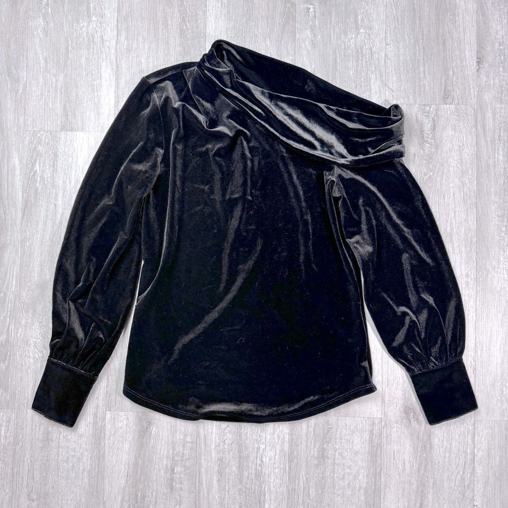 Ralph Lauren Women's XS NWT Black Velvet Off The Shoulder Long Sleeve Top New - Picture 2 of 6